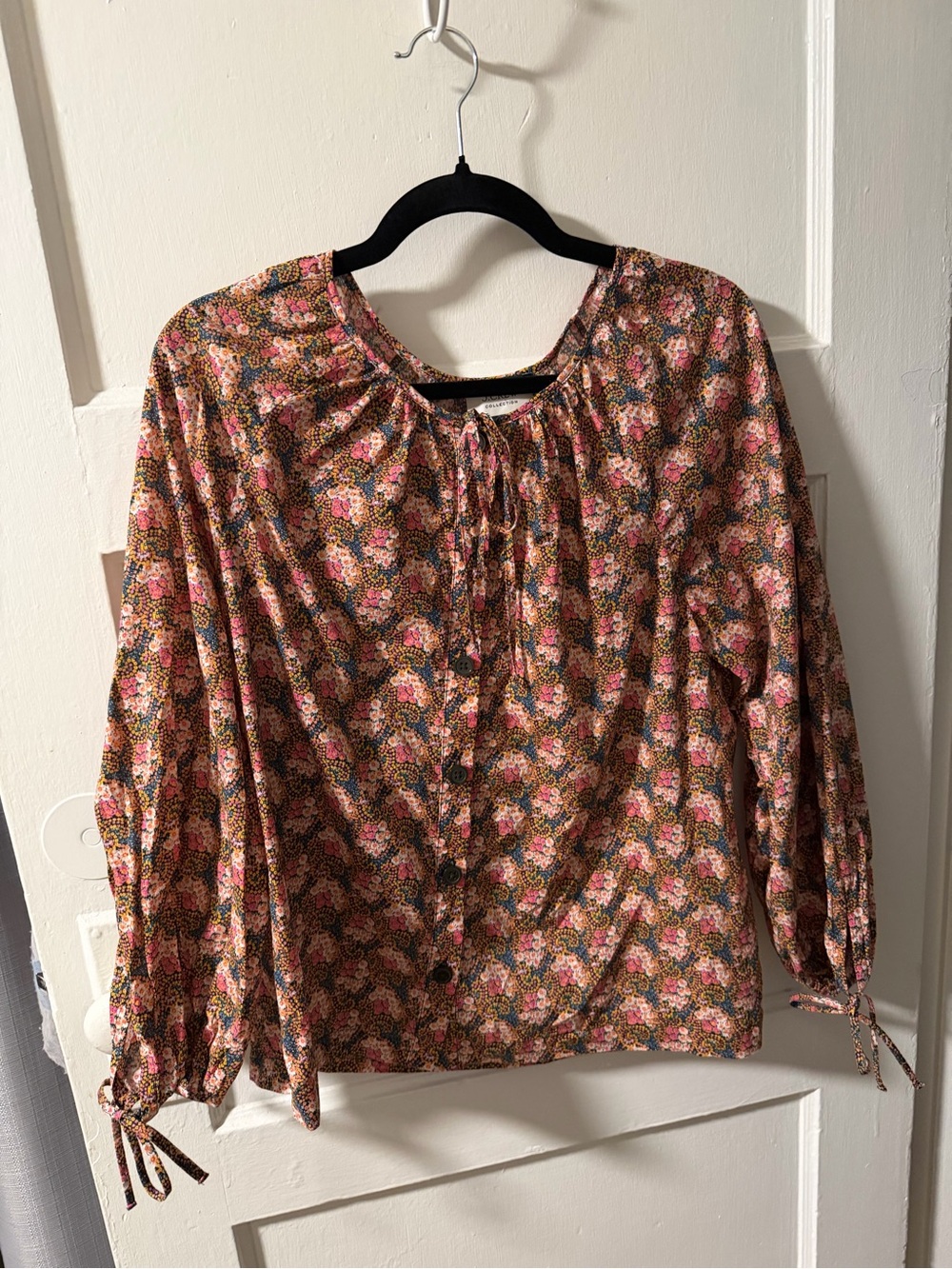 J.Crew Collection Ratti Floral Tie-Sleeve Button-Front Top 100% Cotton Large